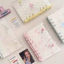 A6 Double Buckle Bowknot Star Transparent PVC Soft Cover Loose-Leaf Sticker Memo Pad, Suitable For Scrapbooking, Bullet Journaling, Instant Camera Album, Sticker Collection, Note Taking, Transparent PVC, Double Buckle Design, Bowknot Star, Soft Shell Protection, Detachable Loose-Leaf, Portable And Stylish, Multi-Functional Storage - Rectangle - View 3