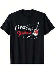Mens Retro Hip Hop Guitar Graphic T Shirt 100   Crewneck With I       Comfortable Plus Size Tee For Valentines Day St Patricks Day Outdoor Activities Plus Size - 款式 - 查看 1