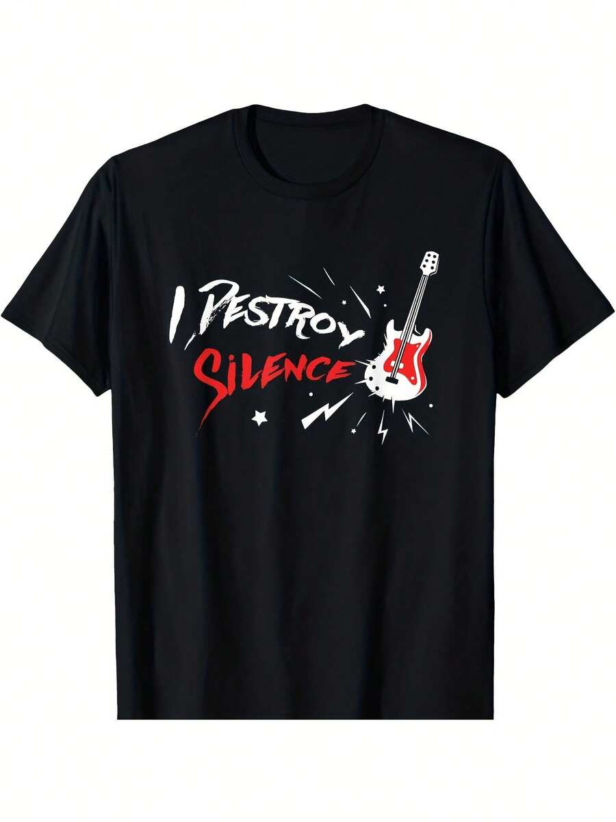 Mens Retro Hip Hop Guitar Graphic T Shirt 100   Crewneck With I       Comfortable Plus Size Tee For Valentines Day St Patricks Day Outdoor Activities Plus Size - 款式 - 查看 1