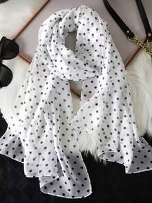 1pc Women's Elegant Minimalist Classic Polka Dot Print Chiffon Scarf, Lightweight Breathable Neck Scarf/Shawl For Spring/Summer - White - View 2