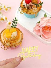 3/6pcs Happy Birthday Acrylic Mini Cake Decorations, Cupcake Toppers Party Decor - StyleB - View 2
