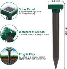 Mole Repellent Solar Powered ,Snake Vole Repellent Outdoor, Gopher Repeller Ultrasonic Solar Powered For Lawn Garden Waterproof,  Mole Spikes,Get Rid Of Moles Groundhog Chipmunk Repellent - màu đen - Xem 7
