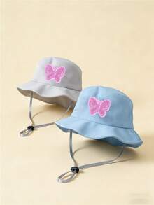 儿童彩色渔夫帽，饰有亮片蝴蝶，春夏防晒帽，可调节帽带，适合户外徒步、露营、海滩、休闲穿着和家庭旅行，适合0-3岁儿童。 - 1PC - 查看 25