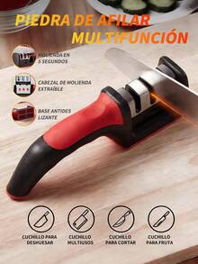 Afilador de Cuchillos Cocina 3 Etapa Manual Profesional Afiladores Manuales con cuchilla de Cerámica/varilla de diamante/Hoja de Acero de Tungsteno, Cuchillas de Restauración y Polaco con Base Antideslizante, Mango Ergonómico para Cualquier Tipo de Cuchillos, Acero Inoxidable - Negro - Ver 2