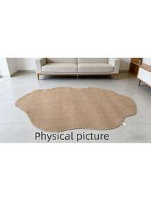 1pc Asymmetrical Shape Minimalist Solid Color Jute-Like Decorative Floor Mat & Rug, Foldable & Storable, Machine Washable, Suitable For Living Room, Bedroom, Study, Multi-Scenario, Pet-Friendly Carpet, Living Room Rug, Bedroom Rug, All Season Rug - Camel - View 5