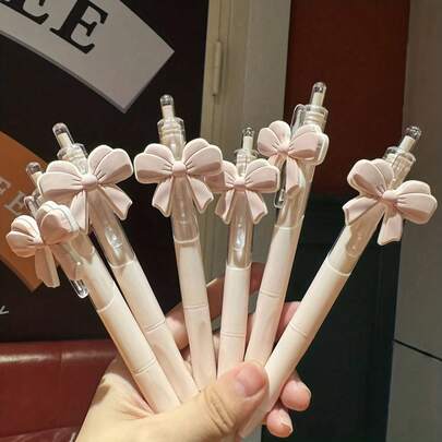 5支/10支蝴蝶结派对圆珠笔套装 - 可爱粉色高品质蝴蝶结系列按动式圆珠笔，派对礼品，返校必备，绘图笔，学习工具，时尚文具，纪念品多件套派对礼盒