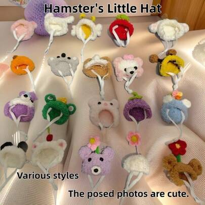 1pc Hamster Hat, Teddy Bear Mini Hat, Plush Crochet Pet Small Hat Decor, Cute Photography Prop Doll Hat