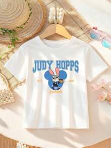 This Casual And Simple Disney T-Shirt Features A Classic Crew Neck And Short Sleeves, Printed With An Image Of Officer Judy Hopps From *Zootopia*. Designed Specifically For Infants And Toddlers, It Is Suitable For Both Baby Boys And Girls-Making It The Ideal Choice For Summer Wear. - 白色 - 查看 2