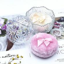 Luxury 4 Inch Glass Powder Container With 2 Soft Puffs For Loose Powder - 1 Puff beige y 1 lazo rosa con corona: color deslumbrante - Ver 8