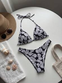 Bộ bikini kiểu dáng gợi cảm mới dành cho nữ, họa tiết vỏ sò, hở lưng, buộc dây phía trước, thích hợp cho kỳ nghỉ biển, mùa xuân/hè. - Nhiều màu - Xem 3