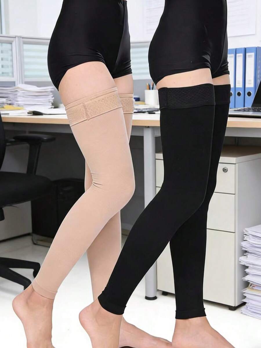 1双男女通用加大码大腿高筒弹力袜,黑色和肤色 - 彩色 - 查看 1
