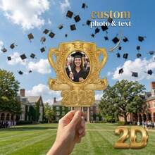 1pc Custom 2026 Graduation Trophy Shape Hand Fan,Personalized Photo Name School Graduation Photo Prop,Customizable Text Graduation Memorial Handheld Sign,2D Creative Graduation Cheer Fan - Single Piece - View 8