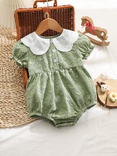 Áo liền thân cổ Peter Pan thêu hình bướm cho bé gái, kiểu dáng ngọt ngào, dễ thương, thoải mái, tối giản, thích hợp mặc hàng ngày, mùa xuân/hè.