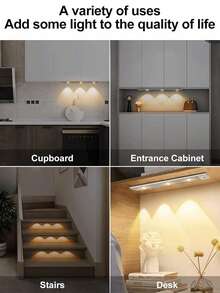 1pc Rechargeable Battery Powered LED Night Light With Motion Sensor, 3 Modes, Wireless Stick-On Cabinet Lamp, Suitable For Kitchen, Closet, Hallway, Car, Living Room, Wall Decor - Multicolor - View 9