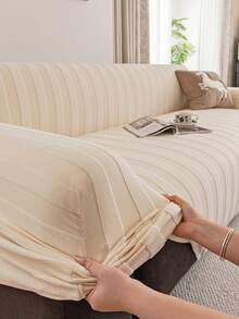 1 buah Sarung Sofa Jacquard Mewah, Pelindung Sofa Warna Polos, Ramah Hewan Peliharaan, Anti Selip, Anti Kotor, Anti Gores, Cocok untuk Semua Musim, Elastis dan Dapat Dicuci dengan Mesin, Cocok untuk Sofa 1/2/3/4 Dudukan - Krem - View 9