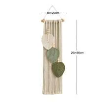 1pc Macrame Wall Hanging, Boho Style Wall Decor Tapestry, Handwoven Green Leaf Tassel Wallpaper - Green - View 25