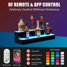 Estante exhibidor de botellas de licor con led, estante de bar iluminado con control remoto y app - Rectangular - 2 escalones, 24 pulgadas - Ver 2