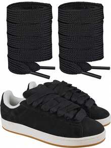 1 Pair 2cm Wide Thick Flat Shoelaces, 120cm/47.24in Length, Suitable For Casual Sneakers, Unisex, Applicable For Spring/Summer, Bridesmaid Gift, Home Decor, Beach, Travel, Cute Accessory - Black - View 1