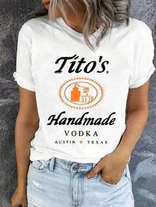 100% Cotton  Cotton Unisex Tito's Handmade Vodka Graphic T - ShirtCasual Daily Wear - màu đen - Xem 1
