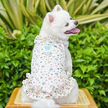 1 pieza Vestido de princesa de verano para mascotas, ligero y transpirable con volantes y estampado floral - Multicolor - Ver 2