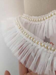 1 pieza de Encaje con volantes de perlas, Borde de encaje bordado Accesorio de costura para mangas y cuello DIY - Malla de perlas - Ver 12