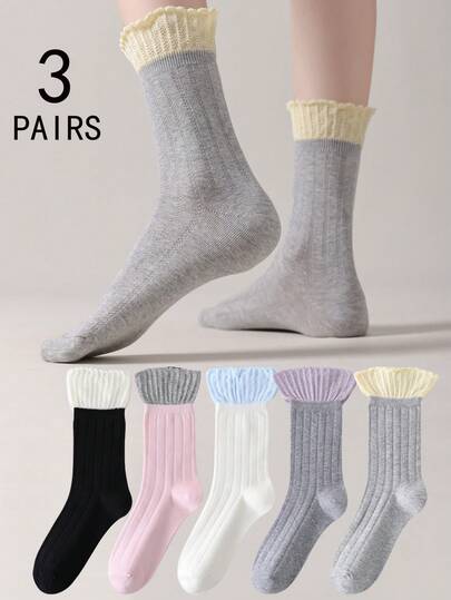3 Pairs Women's Casual Mid-Calf Socks, Striped & Multi-Color Options. Comfortable & Casual, Suitable For Daily Wear, Travel, School, And Dress Matching. Suitable For All Seasons, An Ideal Christmas Gift.