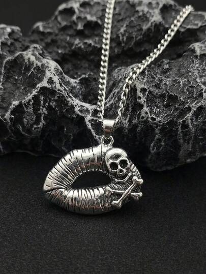 1pc Unique Skull Bone Lip Necklace With Retro Style Metal Silver Men's Pendant Necklace Suitable For Parties, Gatherings, Halloween Dances