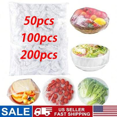 50/100/200个透明塑料盖，PE薄膜材质，塑料碗盖，剩菜盖，防尘面包盖，适用于零食、干果、谷物等，保持食物新鲜，厨房用品，餐前准备，冰箱装饰，厨具，家居装饰，适合户外、露营、返校季等场合