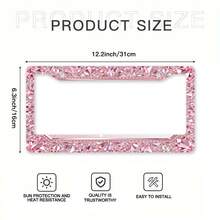 2D Plane, 1 Exquisite Pink Diamond Metal License Plate Frame |   Suitable For American And Most International Vehicles, Includes Mounting Screws, Car Decoration Accessories, Perfect Christmas Gift - 12x6inch,Car Must Haves,Car Decor,Car Cover,Car Acessesories>Essentials,Car Picks,Gifts - Multicolor 12.2x6.3inch/31x16cm - View 3
