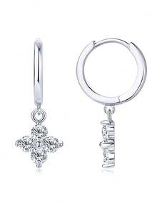 XUJIA 1 Pair 925 Sterling Silver Four-Leaf Clover Pendant Earrings, 3mm*8pcs Moissanite Romantic Dangle Earrings, Lucky Four-Leaf Clover Pendant Earrings, Good Luck Jewelry Gift For Women - EMO-338 - View 12