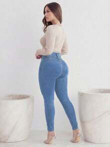 Women's Butt Lifting Jeans, High Elastic Tummy Control Skinny Long Pants, Fashion Elegant Casual Trousers Suitable For Date, Commuting, Shopping - 淺藍色 - 查看 7