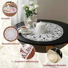 kilofly Handmade Crochet Cotton Lace Table Sofa Doily Waterlily White 20 inch - Blanco - Ver 3