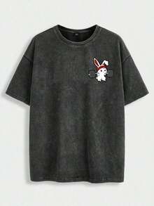 Women's Minimalist Printed Round Neck Short Sleeve Washed Cotton T-Shirt Cute T Shirt Washed T Shirt Anti-Wrinkle Cotton T-Shirt - 黑色 5 - 查看 3