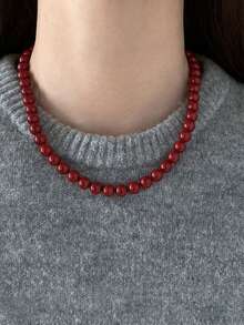 1 chiếc vòng cổ hạt cườm màu đỏ phong cách tối giản cổ điển, vòng cổ choker thanh lịch. - vòng cổ đính cườm - Xem 3