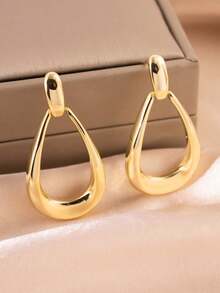 1 Pair Fashionable Minimalist Elegant Niche High-End Design Versatile Hollow Water Drop Earrings, Suitable For Women's Daily, Festival And Party Wear - Gold - View 2