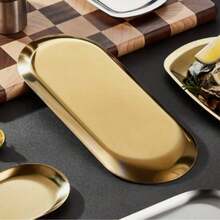 1 tavă de servire metalică în formă de ovală, potrivită pentru fructe, desert, gustări, salate, prăjituri, aplicabilă pentru restaurant și bucătărie, poate fi așezată pe masa de sufragerie, ideală pentru sezonul de întoarcere la școală - Multicolor - Vizualizare 2