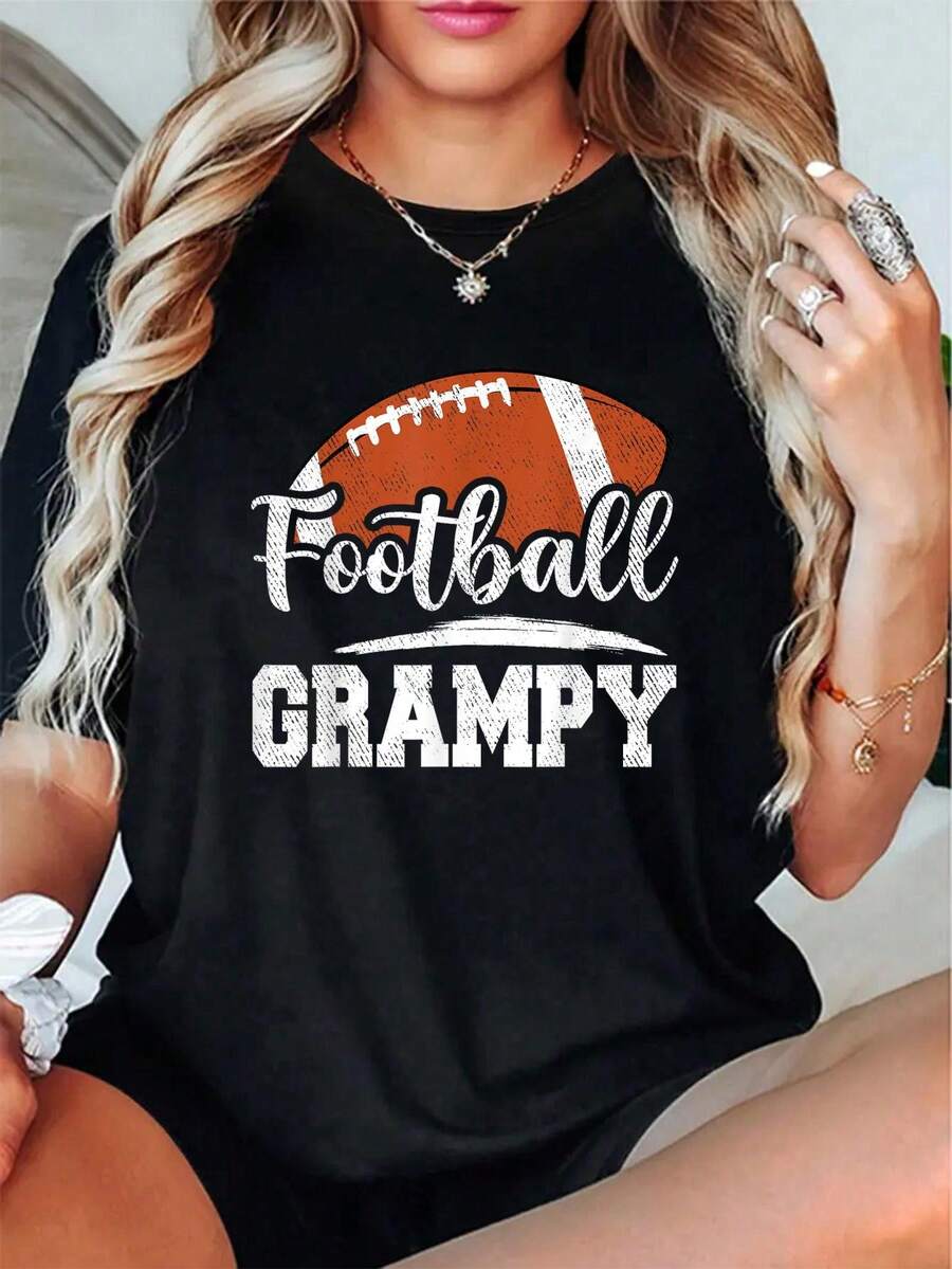 Camiseta 100% Algodón Unisex con Estampado Gráfico de Jugador de Fútbol Americano, para el Día del Padre, para Hombre y Mujer, Cuello Redondo, Manga Corta, Estilo Casual - Negro - Ver 1