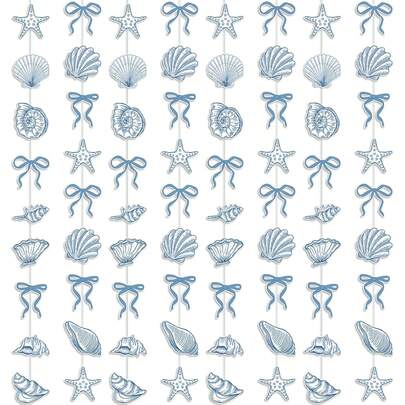 1 set Guirlande décorative avec nœud papillon bleu, étoile de mer, coquillage, style océanique/nautique en papier, convient pour un mariage thème océan, décoration de fête d'anniversaire de sirène
