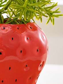 1pc Handpainted Cute Strawberry Shaped Vase, Available In 3 Colors (Rose Red, Cherry Blossom Pink, Daisy Green), Suitable For Home Decor, Garden Decor And Hydroponic Plants - A - View 2