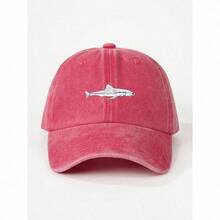 1pc Women's Embroidered Shark Washed Baseball Cap, Adjustable Outdoor Sun Protection Casual Hat For Spring/Autumn Travel Beach, Unisex Y2K Style Hat - A - 查看 5