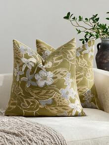 1件鼠尾草图案（不含枕芯）复古花卉图案抱枕套，时尚复古舒适提花雪尼尔+仿羊绒装饰枕套，适合日常家居装饰、沙发、床、卧室、礼品、节日装饰，四季皆宜。 - 鼠尾草綠 - 查看 1