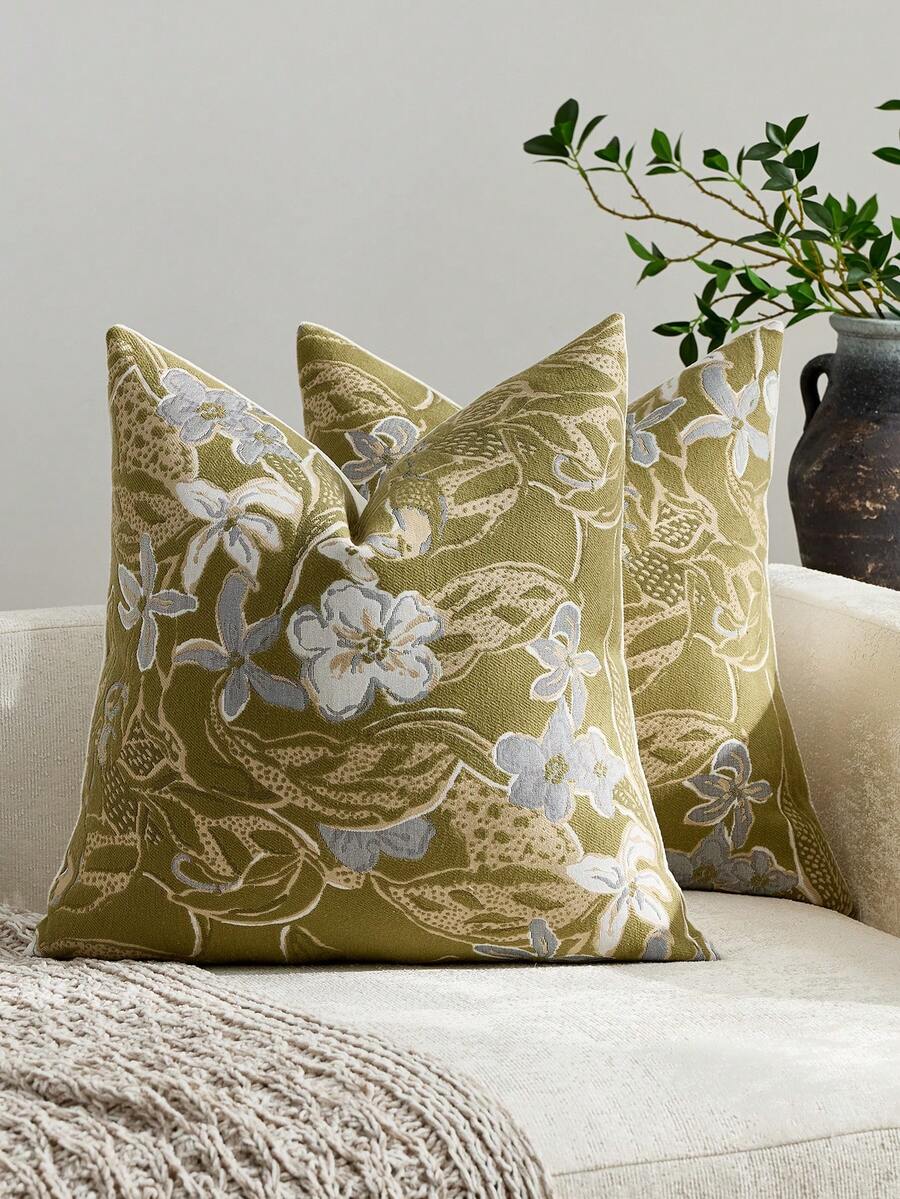 1件鼠尾草图案（不含枕芯）复古花卉图案抱枕套，时尚复古舒适提花雪尼尔+仿羊绒装饰枕套，适合日常家居装饰、沙发、床、卧室、礼品、节日装饰，四季皆宜。 - 鼠尾草綠 - 查看 1