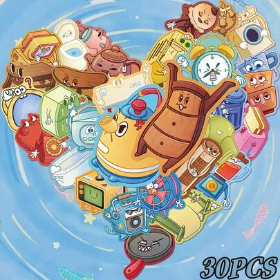 30pcs Talking Furniture Cartoon Stickers, Creative Funny Decorative Stickers Suitable For Decorating Diaries, Toys, Cars, Blocks, And Other Children's Items