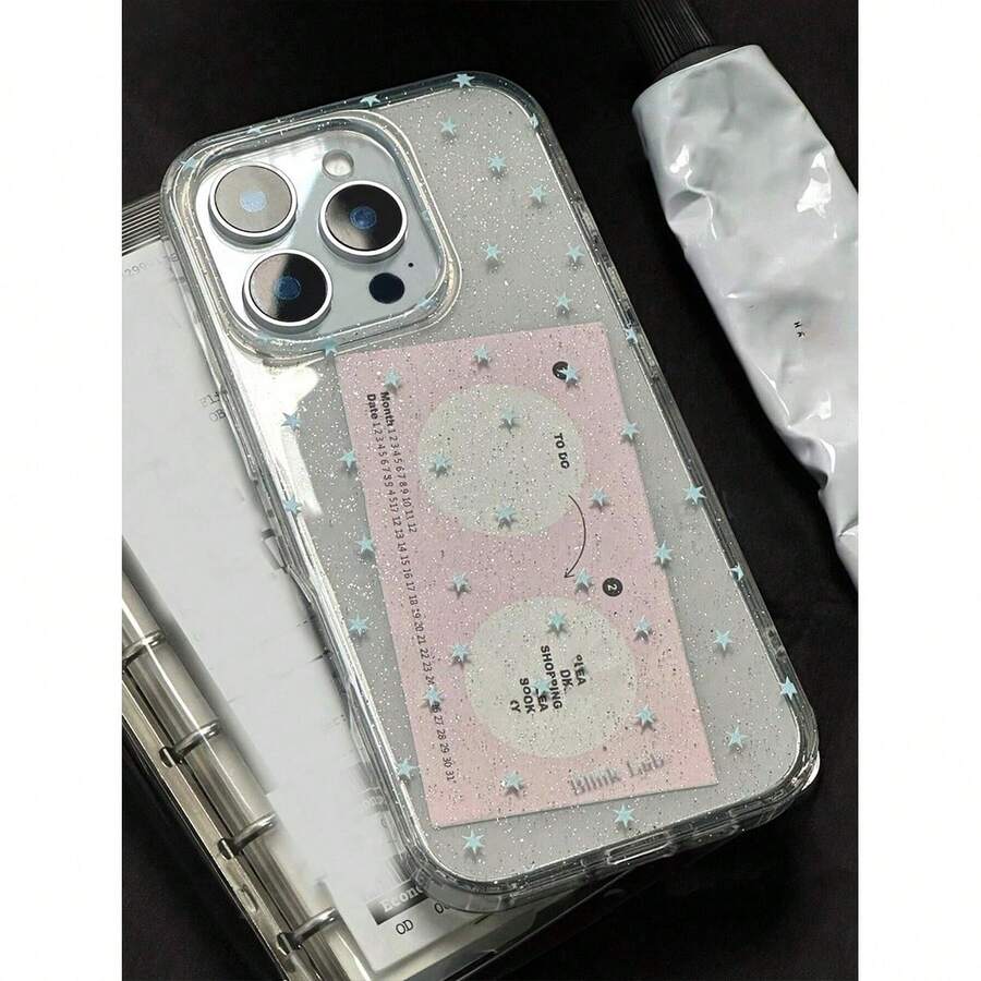 闪亮星光透明手机壳，兼容 17 Pro Max/16/15/14/13/12 Pro Max/11，可爱梦幻闪粉防震保护套，韩版风格礼物 - 滿屏小星星 - 查看 1