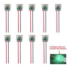 5/10 piezas Adaptador plano transparente iluminado de Tipo-C de 2 pines USB, con indicador luminoso verde, conector hembra a macho USB, cable de cobre chapado en estaño rojo y negro que soporta una corriente de 3A, adecuado para proyectos de manualidades DIY - transparente - Ver 4