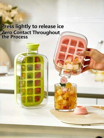 1pc Ice Cube Maker Bottle & Ice Water Cup 2-In-1 Touchless Ice Mold Water Bottle With Lid, Suitable For Whiskey And Cocktails, Essential Kitchen Accessory, High-Quality Mold For Refrigerator Storage & Organization