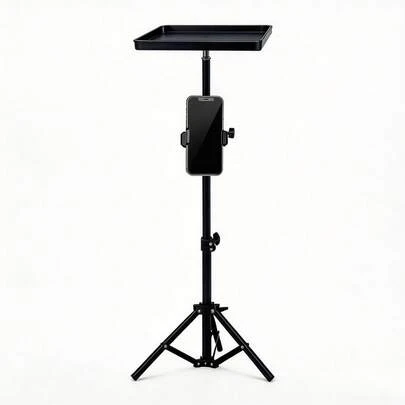 Height Adjustable Projector Tripod Stand With Phone Holder Anti-Slip Tray Foldable Stable Projector Mount For Home Theater Outdoor Movie