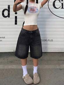 Women's Loose Fashion Straight Mid-Calf Shorts Casual Summer. - Black - View 10