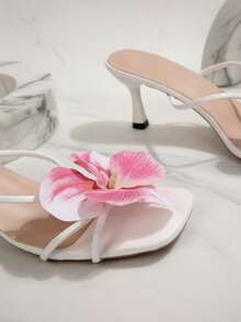 Delicate Strap Floral Decor Design Stiletto High Heel Sandals, Elegant And Slimming - Hot Pink - View 7