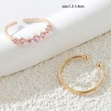 2pcs Minimalist Elegant Pink Crystal Geometric Toe Rings Set, Adjustable For Summer Party Beach Holiday Women Jewelry - Multicolor - View 2
